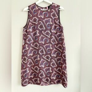 Theory Brindina Veranda Paisley Silk Shift Dress Leather Trim 10